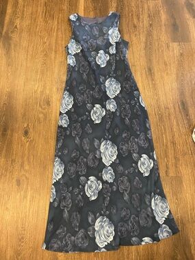 johnnie-O Black Maxi Dress with Gray Floral Roses